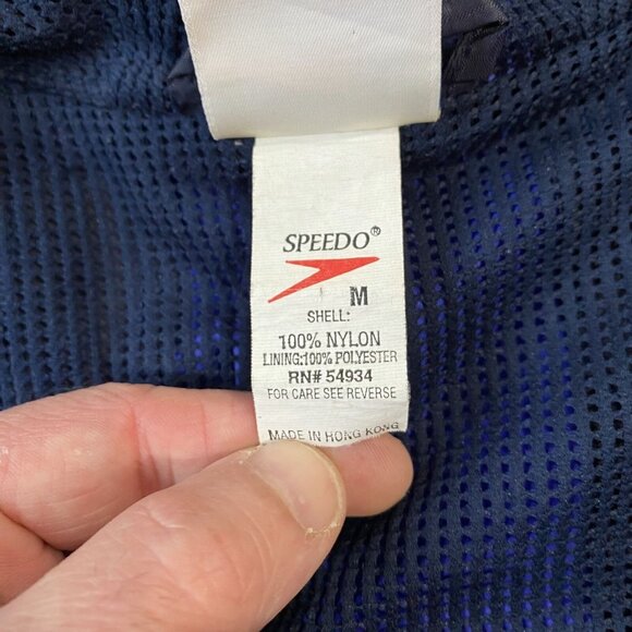 Speedo Windbreaker Jacket Men's Sz Medium Blue Nylon Hooded Full-Zip Long Sleeve - Picture 3 of 9